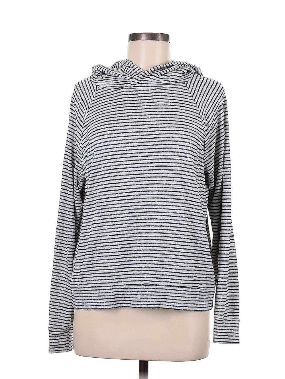 GAP Black & White Striped Hooded Long-Sleeve Top
